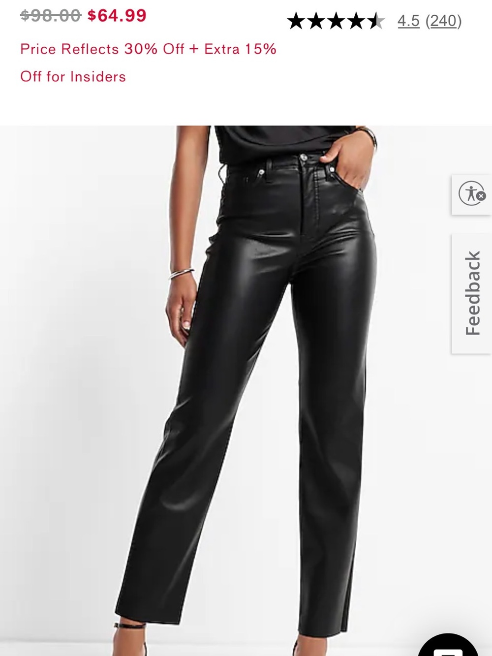 Express Black Faux Leather Straight-Leg Jeans
